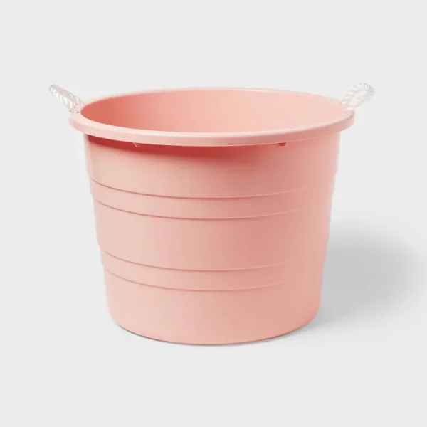 Plastic Kids' Storage Bin with Woven Handles Pink - Pillowfort