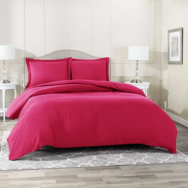 Nestl Ultra Soft Double Brushed Microfiber Duvet Cover Set with Button Closure - Vivacious Magenta - Queen