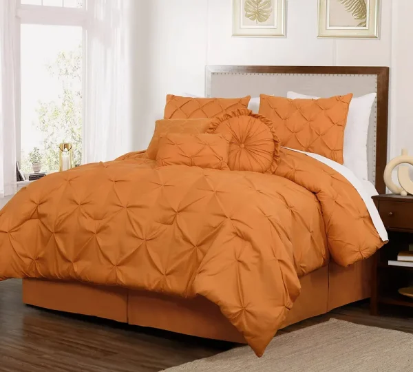Chezmoi Collection Sydney 7-Piece Pintuck Pinch Pleat Comforter Set King Ochre Orange