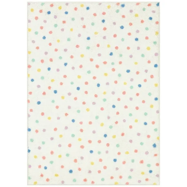 The Big One Kids Shag Dot Washable Throw or Area Rug, White, 4X5.5 ft