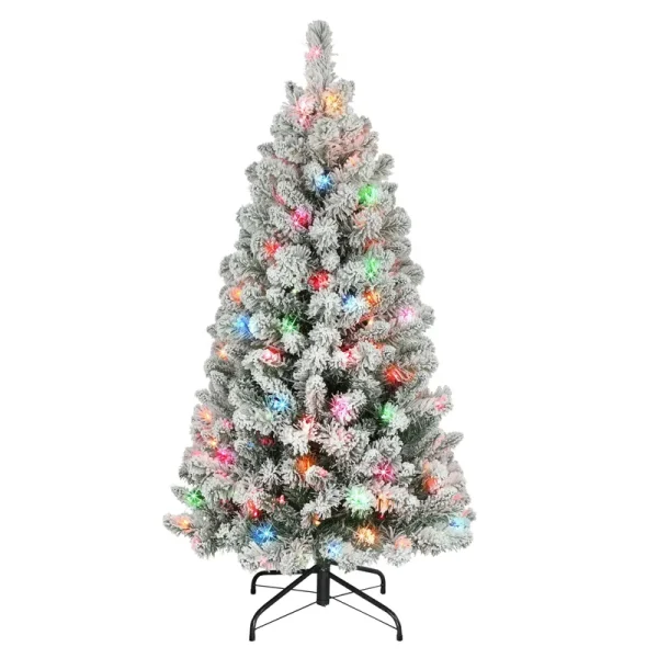 Puleo International 4.5-ft. Pre-Lit Flocked Virginia Pine Artificial Christmas Tree, Green