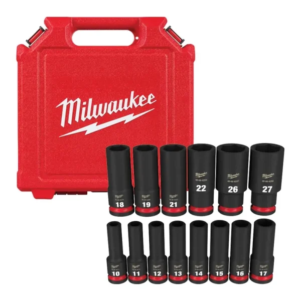 Milwaukee Shockwave Impact Duty 1/2" Drive Metric Deep 6 Point Socket Set 49-66-7014
