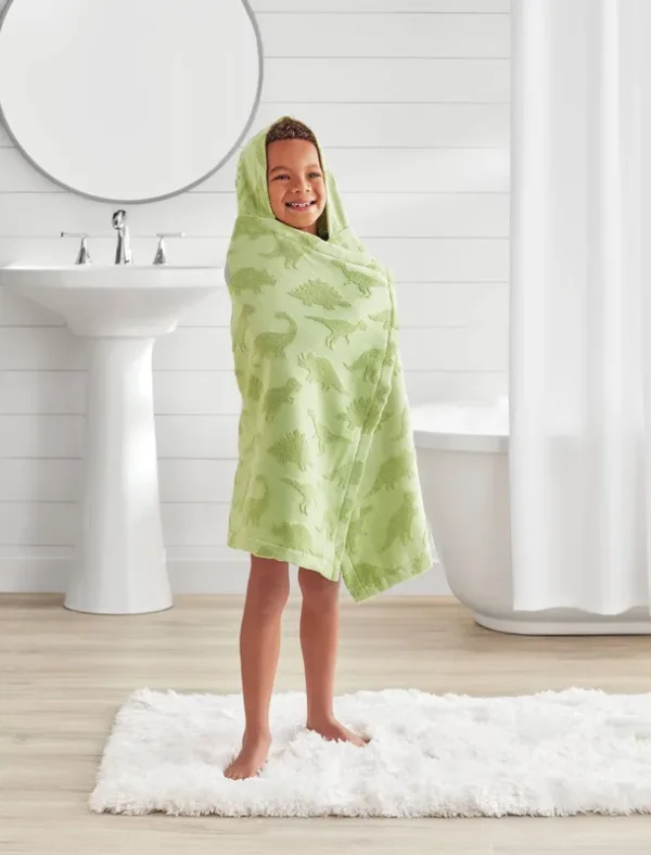 Your Zone Kids Green Dinosaur Cotton Hooded Towel