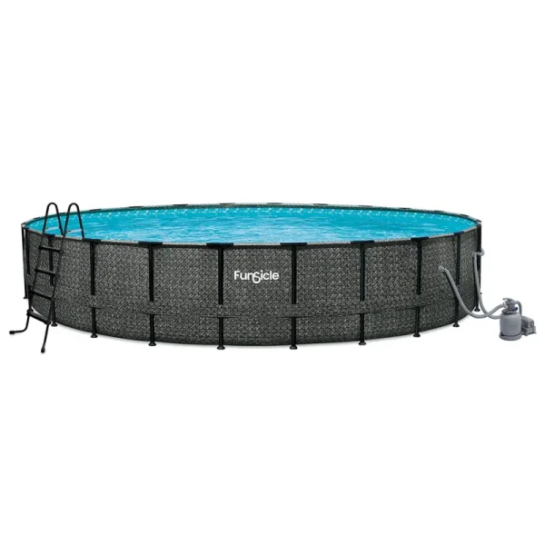 Funsicle 24' x 52" Oasis Designer Round Frame Above Ground Swimming Pool with SkimmerPlus Filter Pump, Dark Herringbone Pattern