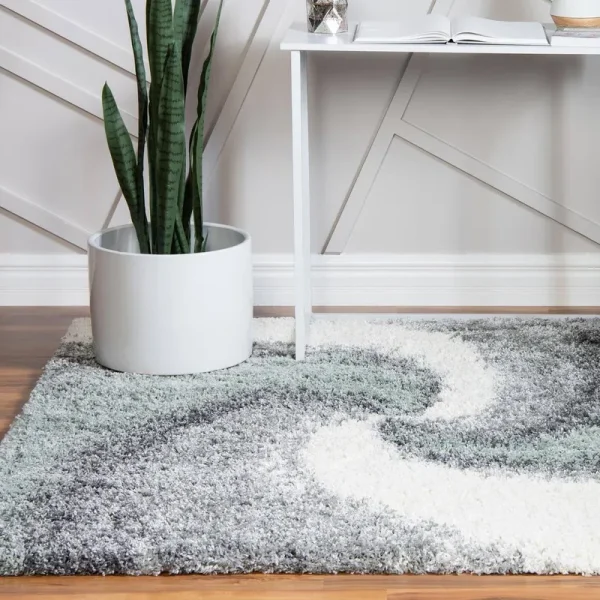 Soft Touch Shag 5 ft Square Green Abstract Area Rug