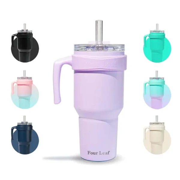 Four Leaf TrustyMate 40 oz Tumbler with Handle and Built-In Straw Lid, Insulated Leak Proof Stainless Steel Tumbler (Lilac)