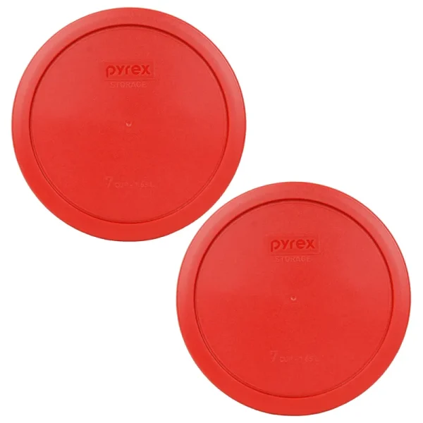 Pyrex 7402-PC Red 6/7 Cup, 1.6L Round Plastic Lid - 2 Lids
