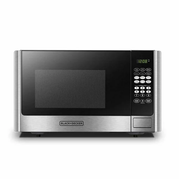 Black+decker Digital Microwave Oven with Turntable Push-Button Door Child Safety Lock Stainless Steel 0.9 CU.FT