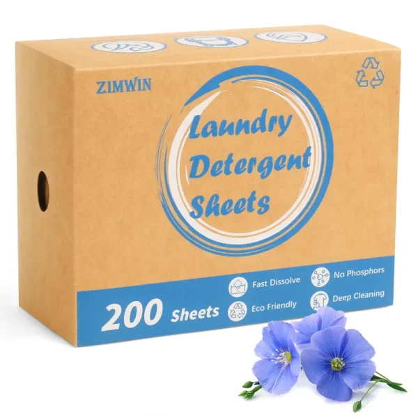 Zimwin Laundry Detergent Sheets, 200 Sheets Fresh Linen Scent Laundry Sheets - Eco-Friendly Hypoallergenic Liquidless Washing Supplies for Dorm Travel