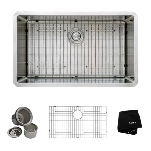Kraus KHU100-32 32-Inch 16 Gauge Undermount Single Bowl Stainless Steel Kitchen Sink