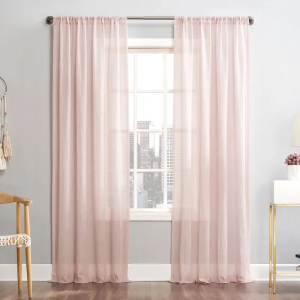 Mainstays Linen Textured Semi-Sheer Rod Pocket Curtain Panel, 50 inchx84 inch, Blush, Size: 50 x 84