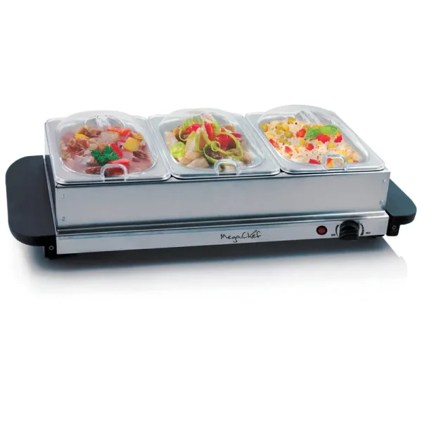 MegaChef Buffet Server & Food Warmer with 3 Sectional Trays