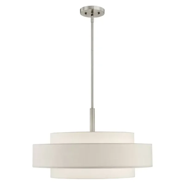 Arnob 5 - Light Shaded Drum Chandelier Lark Manor Finish: Brushed Nickel, Shade Color: Off-White