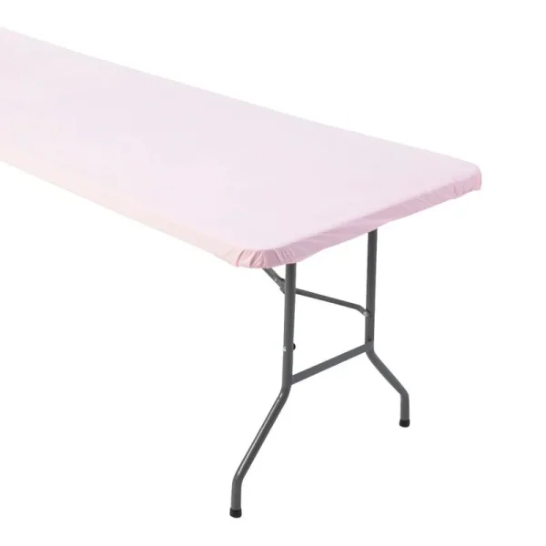 Fun Express 8 ft. Light Pink Fitted Plastic Tablecloth, Size: 40 x 96