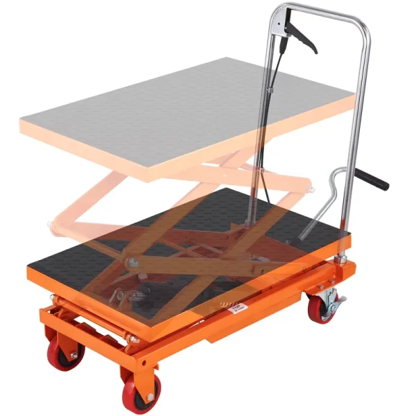 VEVOR Hydraulic Lift Table Cart, 330 lb Capacity 50" Lifting Height, Manual Double Scissor Lift Table with 4 Wheels and Non - Slip Pad, Hydraulic Scissor Cart for Material Handling and Transportation