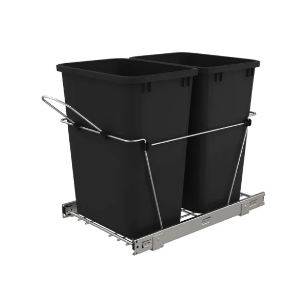 Rev-A-Shelf RV-18KD-18C S Double 35 Quart Pull Out Waste Containers Black(Chrome)