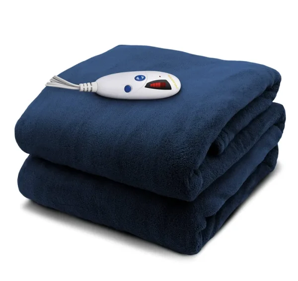 Biddeford Microplush Electric Heated Warming Throw Blanket Navy Blue