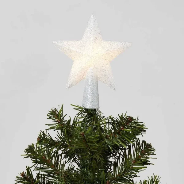Lighted Mini Treetop Silver Glitter with Separate Battery Pack & Lead in Wire - Wondershop