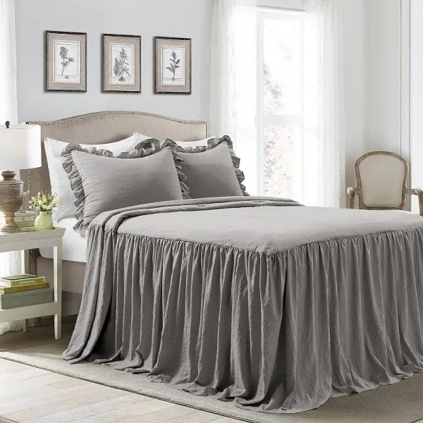 Lush Decor Ruffle Skirt Bedspread Dark Gray Set King