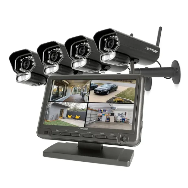 Defender PhoenixM2 Non-Wi-Fi. Plug-In Power Security Camera System with 7" Monitor SD Card Recording and 2 Night Vision Cameras