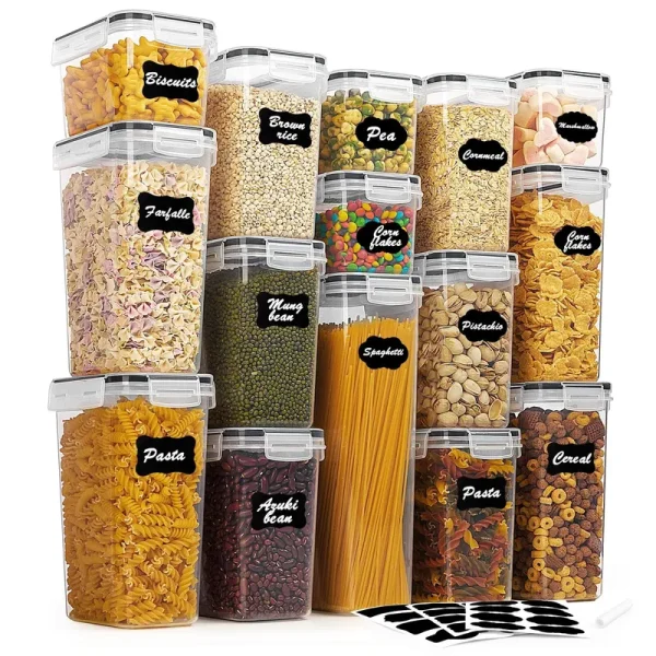 Airtight Food Storage Containers Set, Vtopmart 15pcs Plastic Kitchen and Pantry Organization Canisters, Black