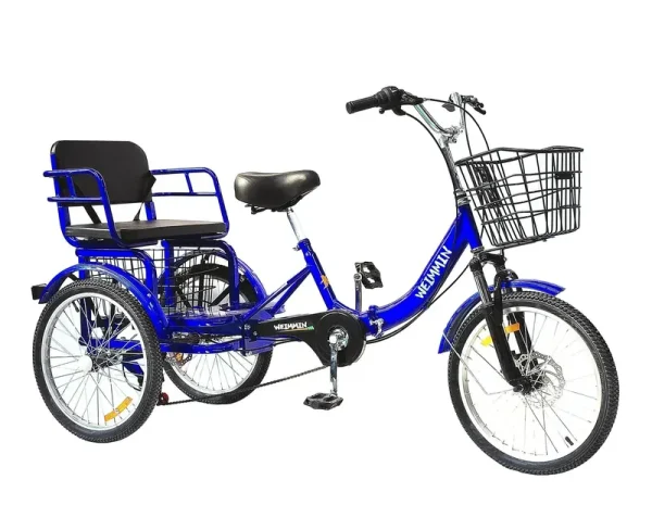 Tricycle 7 Speed. 20 inch 3 Wheel Bikes Folding Tricycle for Adults Star Strip Blue