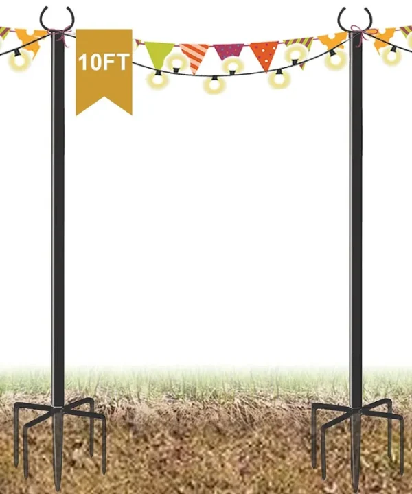 Derkniel 10 ft Outdoor String Light Pole Stand for Garden Lawn, Adjustable Globe Patio Light Post for Hanging Outside Decorate Lighting, 2 Packs