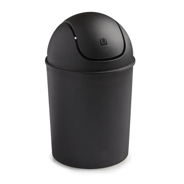 Umbra Mini Waste Can with Swing Lid, Matte Black, 1.5 gal