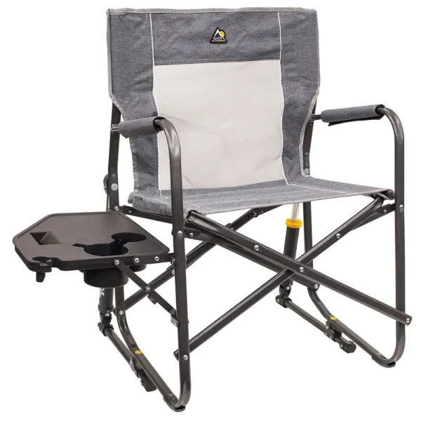 GCI Outdoor Freestyle Rocker with Side Table Foldable Rocking Camp Chair, Heathered Pewter
