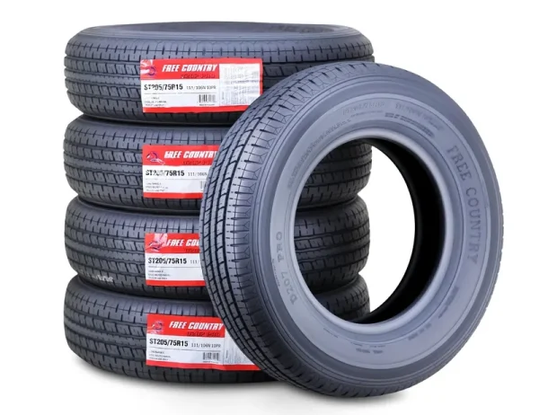 FREE COUNTRY Heavy Duty Trailer Tire ST205/75R15 10PR Load Range E Steel Belted Radial W/Scuff Guard, Set 5