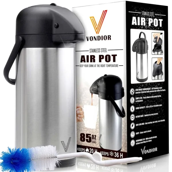 Vondior Airpot Coffee Dispenser with Pump - Insulated Stainless Steel Thermal Beverage Dispenser - 85 oz