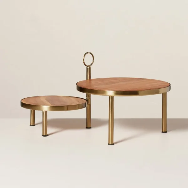 Tiered Wood & Metal Nested Round Serving Stand Brass/Brown - Hearth & Hand with Magnolia