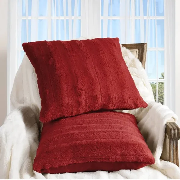 Faux Fur 18" x 18" Throw Pillow 2-Pack - Red