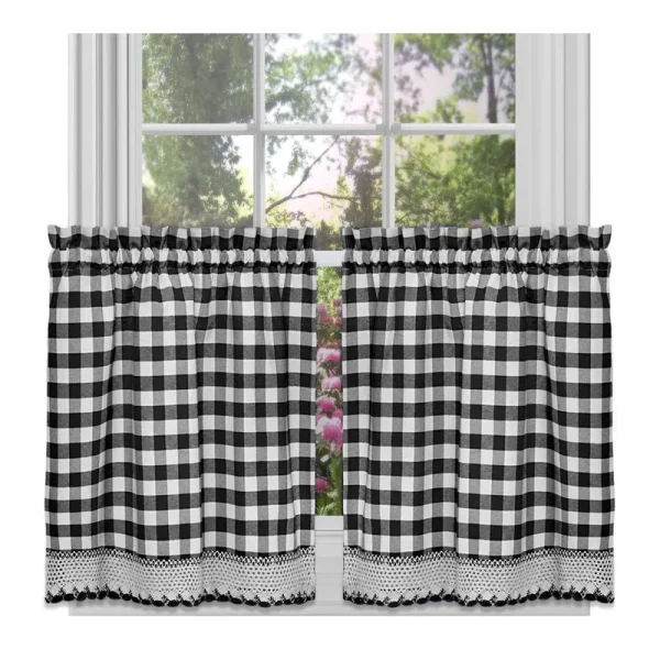 Achim Buffalo Check Tier Curtain Pair Black