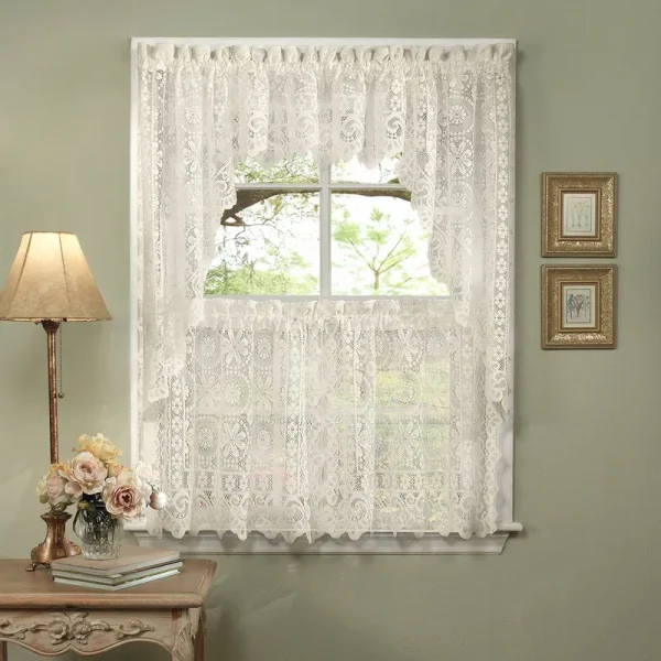 Sweet Home Collection Old World Style Floral Heavy Lace Kitchen Curtain Swag Pair, 36
