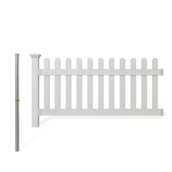 3ft H x 6ft W (1 Panel + 1 Post) No Dig Wambam Newport Fence Kit, White Vinyl Picket Fence, Easy Install Outdoor Fence for Backyard or Patio, DIY Decorative Fencing, ZP19002