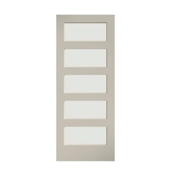 EightDoors 96 inch x 36 inch 5-Lite Frosted Glass White Prefinished Solid Wood Core Barn Door