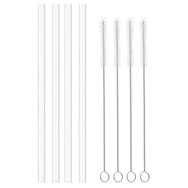 4 Pack Straws Replacement for Hydroflask Wide Mouth Bottle Straw Lid, 4 BPA-Free Straws and 4 Straw Cleaning Brushes