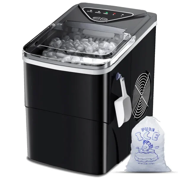 FZF Ice Makers Countertop, Self-Cleaning Function, Portable Electric Ice Cube Maker Machine, 9 Pellet Ice Ready in 6 Mins, 26lbs 24hrs with Ice Bags