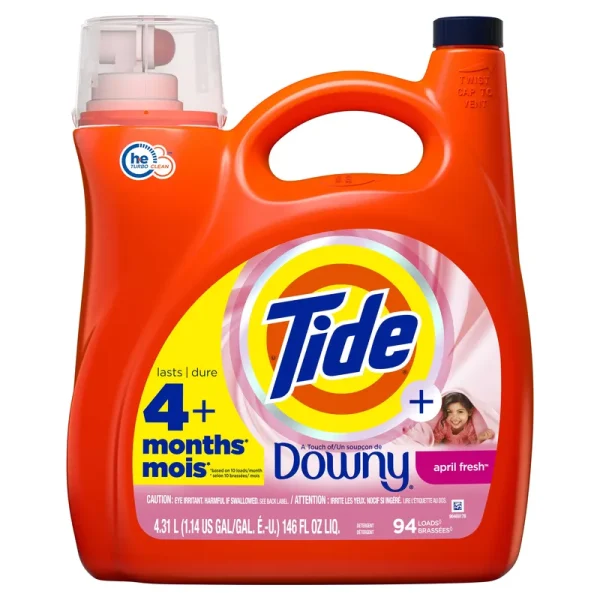 Tide Plus Downy Liquid Laundry Detergent, April Fresh - 146 fl oz