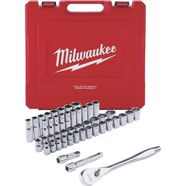 Milwaukee 48-22-9010 47 Piece 1/2" Drive Metric & SAE Ratchet and Socket Set