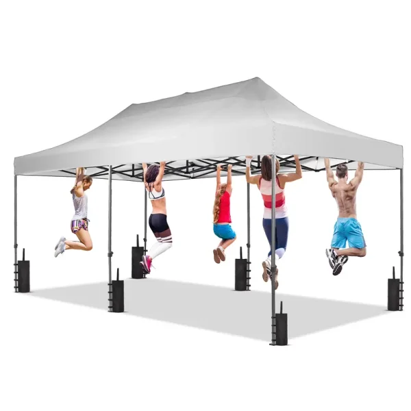 Ainfox 10x20 Heavy Duty Pop up Canopy Tent with Weighted Sandbags, Outdoor Shade Instant Folding Event Gazebo with Wheeled Bags, White