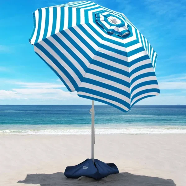 OutdoorMaster Beach Umbrella with Sand Bag - 6.5ft Beach Umbrella with Sand Anchor, UPF 50+ PU Coating with Carry Bag for Patio and Outdoor - Blue