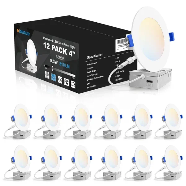 VOLISUN 12 Pack 4 inch Recessed Lighting, 5CCT LED Recessed Light with Junction Box, 2700K-5000K Selectable, 9.5W Eqv 80W, 810LM Dimmable Canless