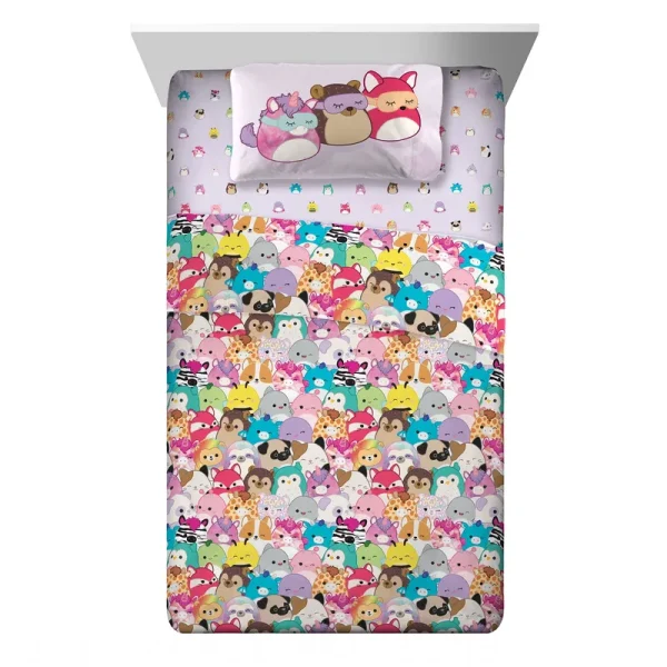 Squishmallows Full Sheet Set, Microfiber, Multicolor