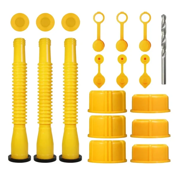19 Pcs GAS Can Spout Replacement Set, GAS Can Nozzle 5 Gal ,3 Bendable Tubes,3 Screw Collar Coarse Thread &3 Fine Thread-Fits Most of The Cans,3