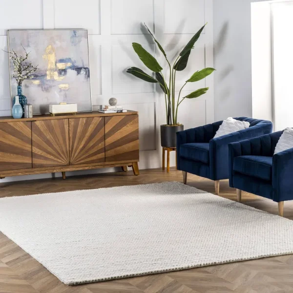 nuLOOM Chunky Cable Solid Wool Rug, White, 2x3 ft