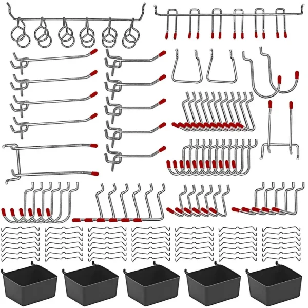 Navseek 114 Pcs Pegboard Hooks Assortment with Metal Hooks Sets, Pegboard Bins, Peg Locks for Organizing Storage System Tools