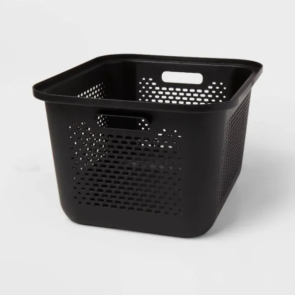 Medium Decorative Plastic Bin with Cutout Handles Charcoal - Brightroom