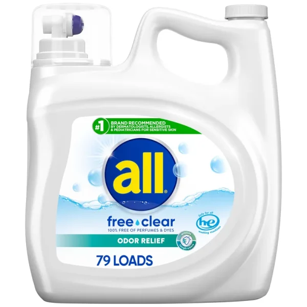 All Liquid Laundry Detergent, Free Clear with Odor Relief, 79 Loads - 141 fl oz